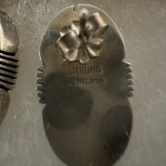 Gilbert Nelson Sterling Silver Navajo Art Deco Inlay Inlaid Earrings Signed OOAK - Picture 7 of 9